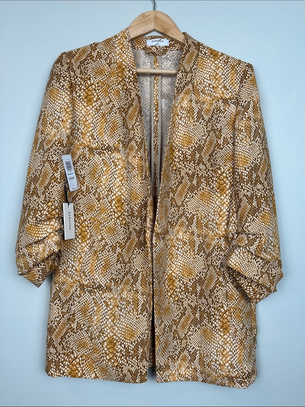 118. Babaton $210 snake reptile print open blazer brown tan mustard